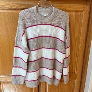 American Eagle Outfitters Beige, White, and Pink Striped Sweater